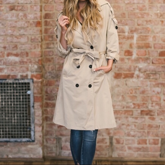 Etophe Studios Tan Trench Coat with Black Buttons - Picture 2 of 6